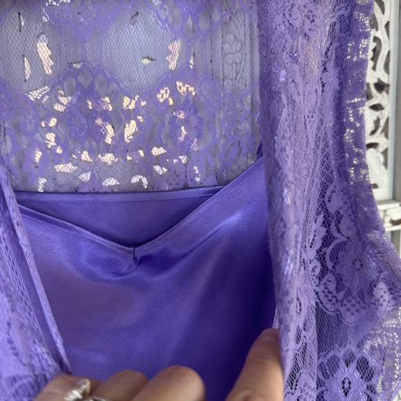 Y2K Lilac Purple Sheer Lace Babydoll V Neck Sleeveless Tank Top Sz Petite Large - Picture 4 of 6